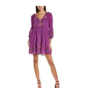 NWOT Johnny Was Purple Mini Dress with Embroidery